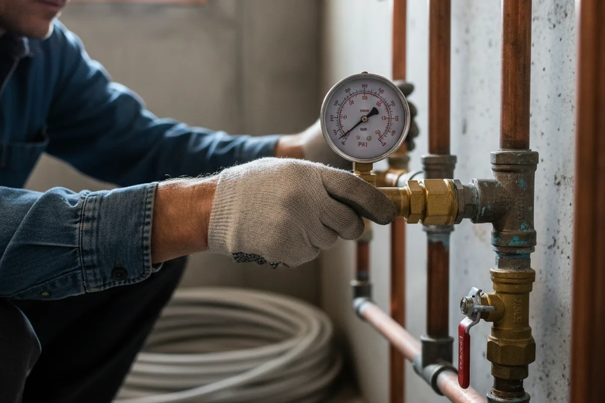 Pressure testing a repaired line during Water Line Repair in Thompson